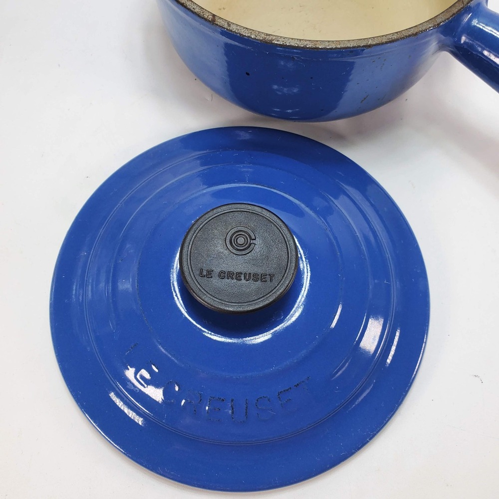 Le Creuset Saucepan #16 Cousances Blue Enameled Cast Iron Vintage France Lid - Picture 4 of 12